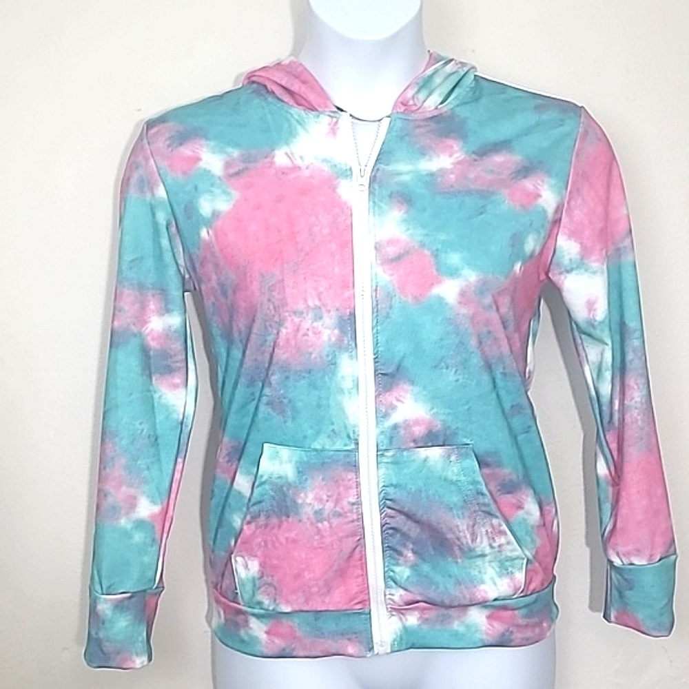 Hoodie tie dye turquoise pink purple white kangaroo pockets
